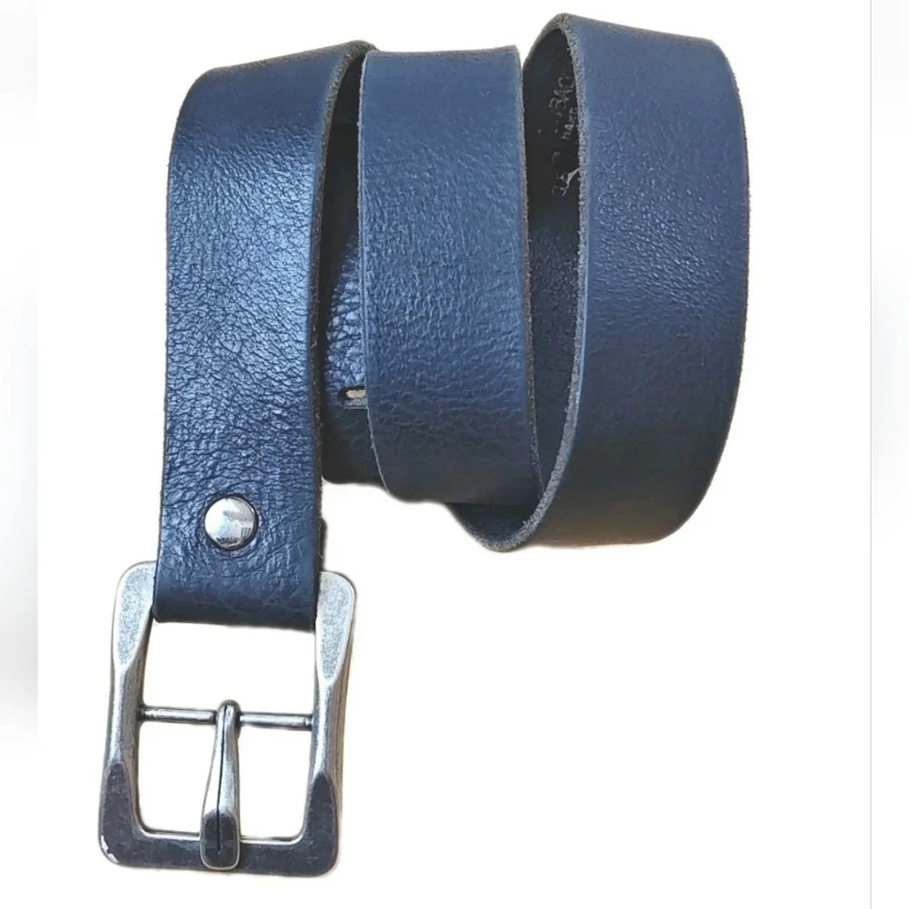 Tobacco Road Italian Leather Belt Men Sz 36 Black Silver Square Buckle Vtg USA